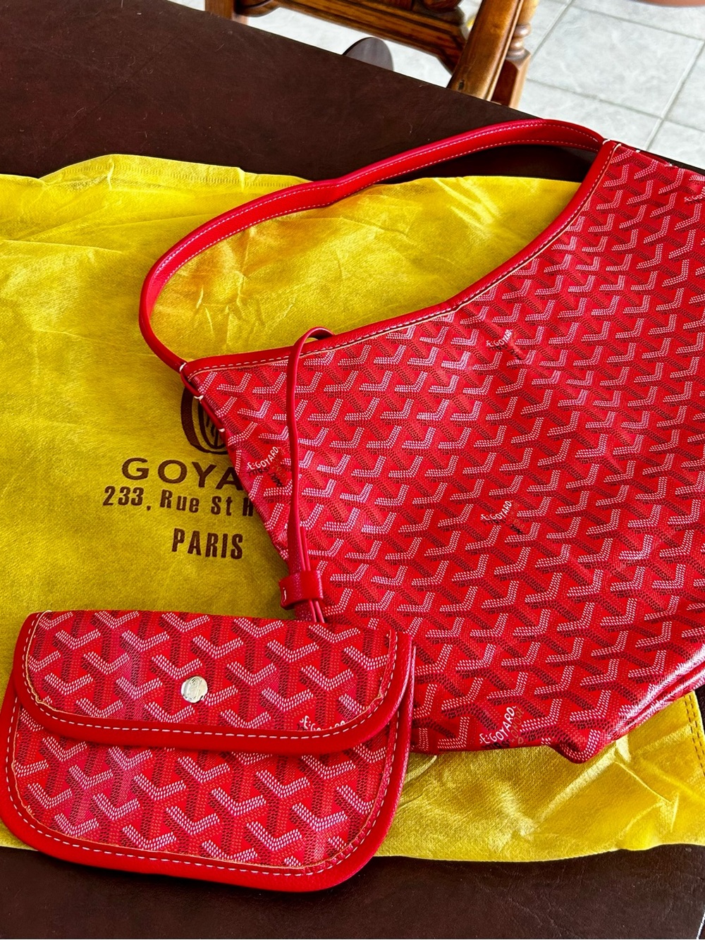 Dog tooth Designer inspired Red Shoulder Tote with Matching Pouch